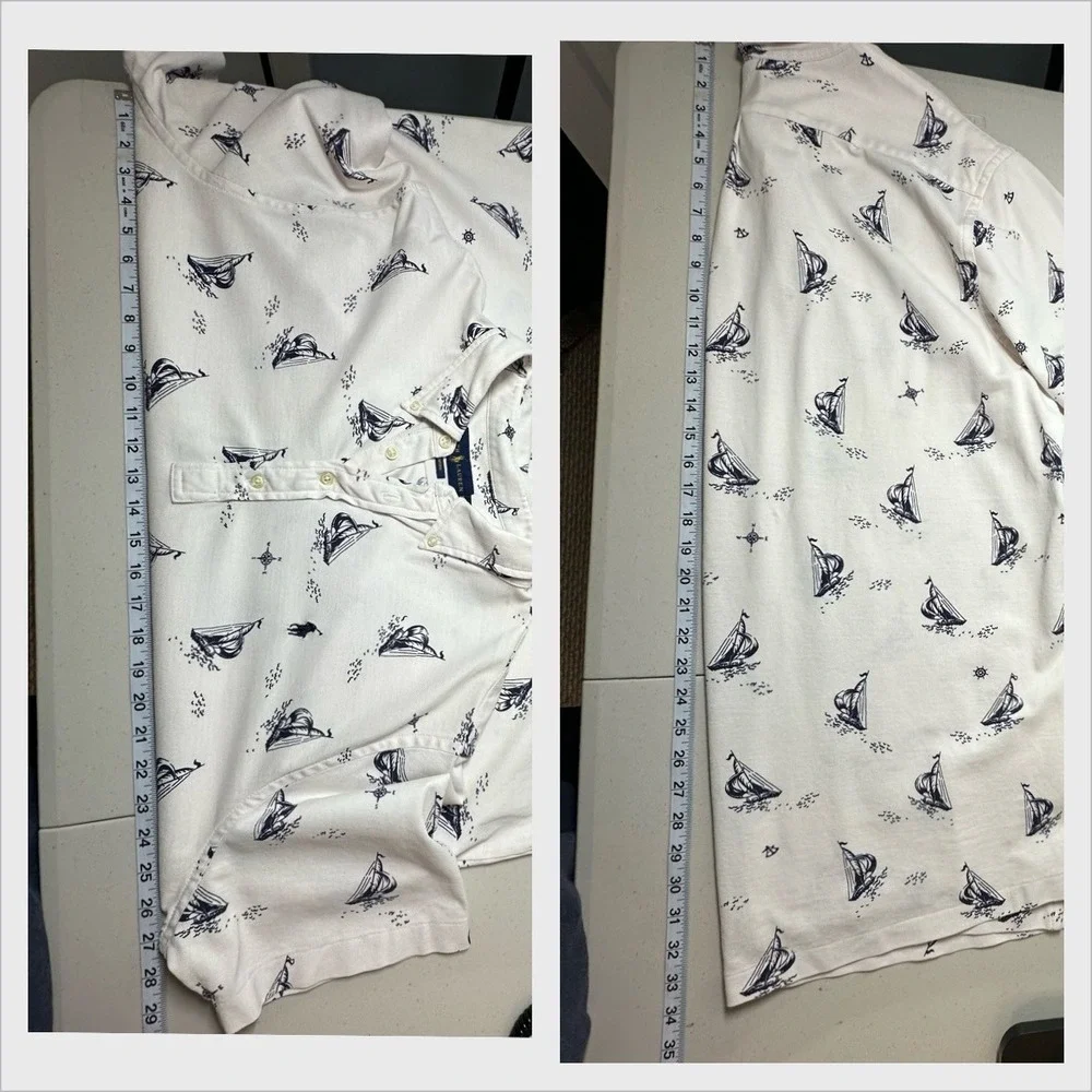 Ralph Lauren Polo Shirt Mens‎ XXLT Oxford All Over Print Sailboat Print Nautical